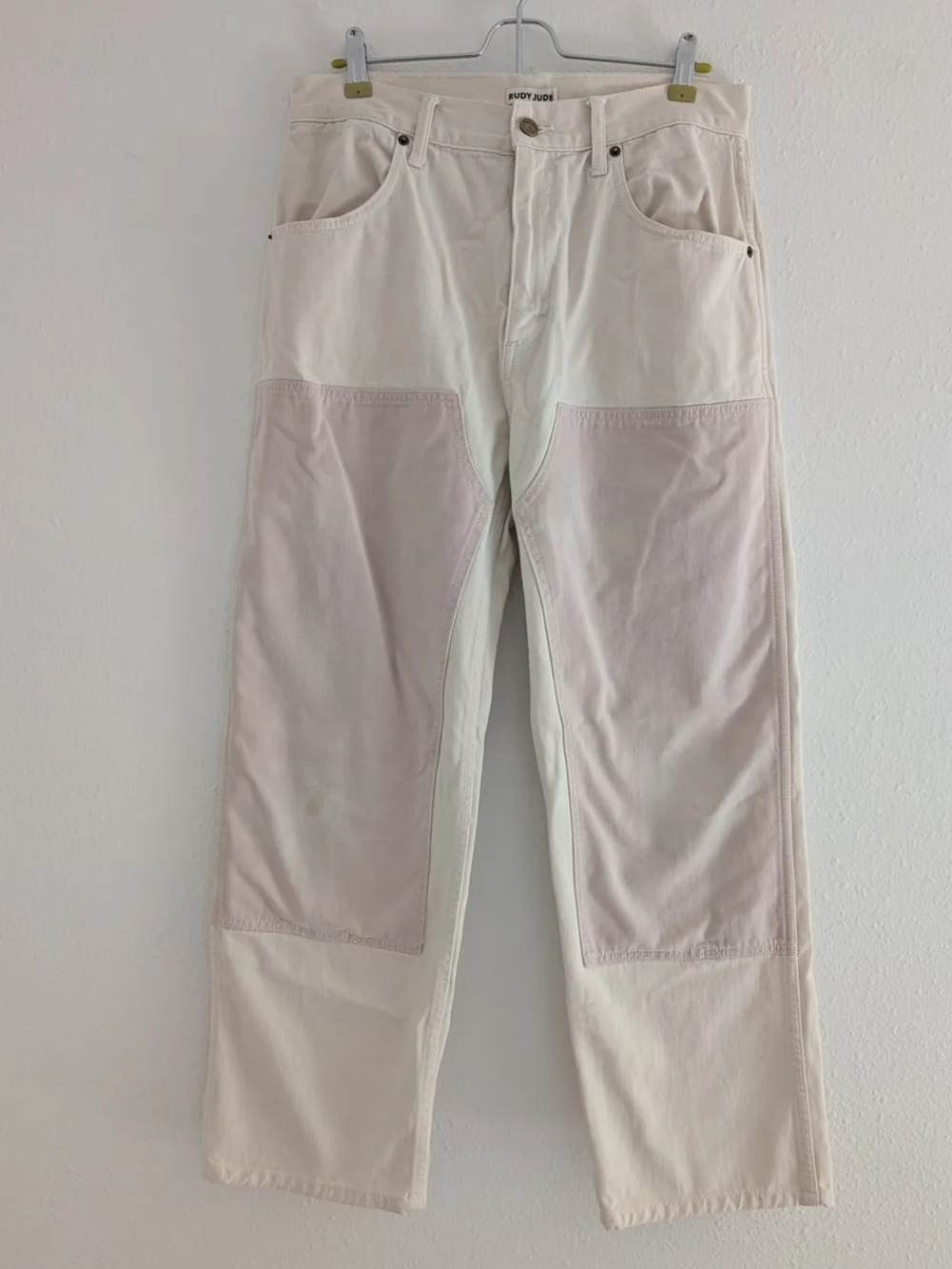 Rudy Jude Two-Tone Straight Leg Jeans in Cream and Pale Pink